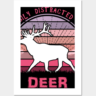 Easily Distracted By Deer Sunset Posters and Art